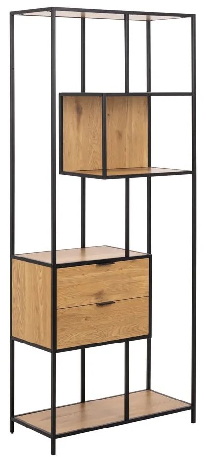 Bibliotecă neagră/în culoare naturală cu aspect de lemn de stejar 77x185x35 cm Seaford – Actona