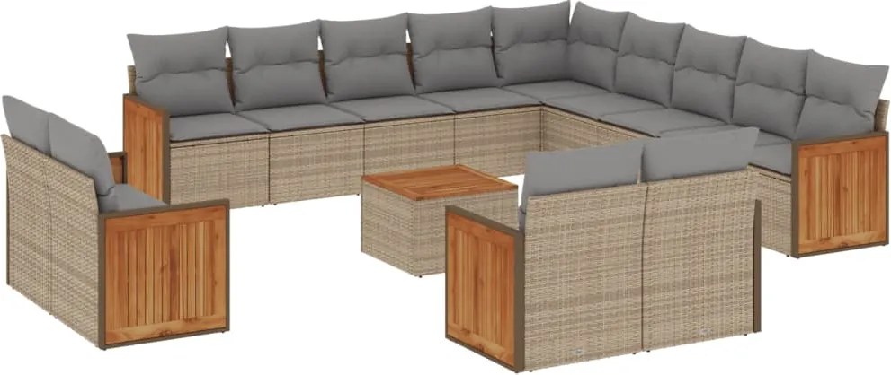 vidaXL Set canapele de grădină, 14 piese, cu perne, bej, poliratan