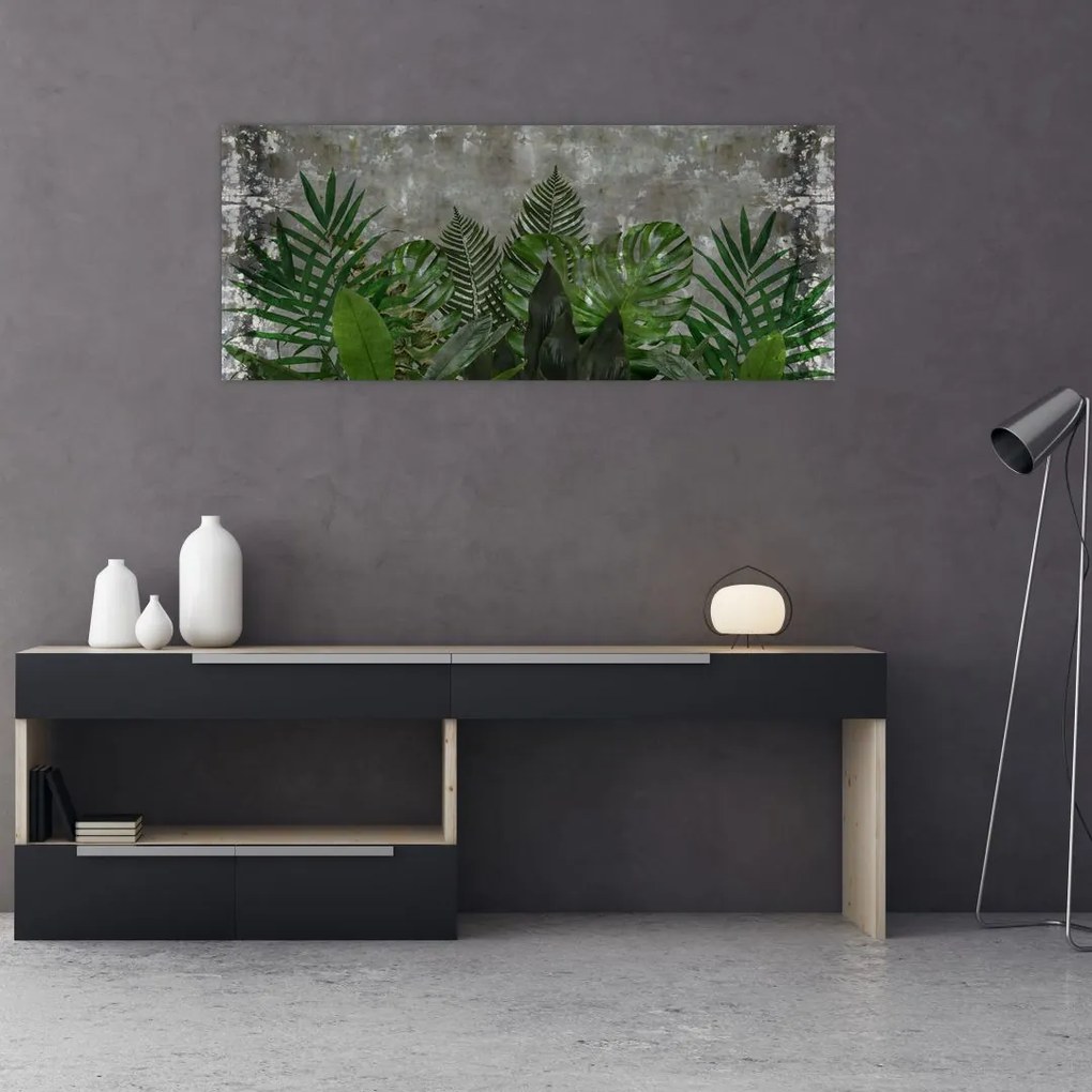 Tablou - Zid de beton cu plante (120x50 cm)