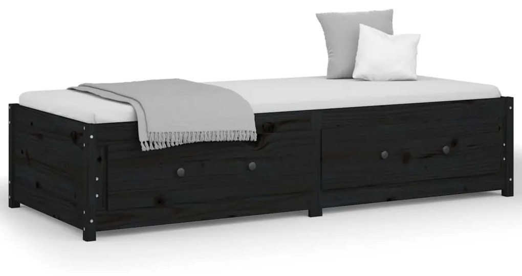 821588 vidaXL Pat de zi, negru, 80x200 cm, lemn masiv de pin