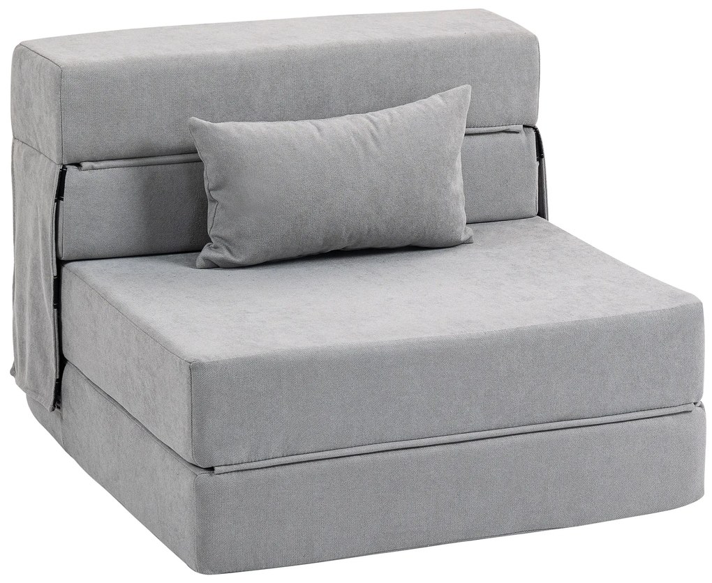 HOMCOM Sofa la sol, canapea tapițată, transformabilă în saltea, spumă, pernă, Gri deschis | Aosom Romania