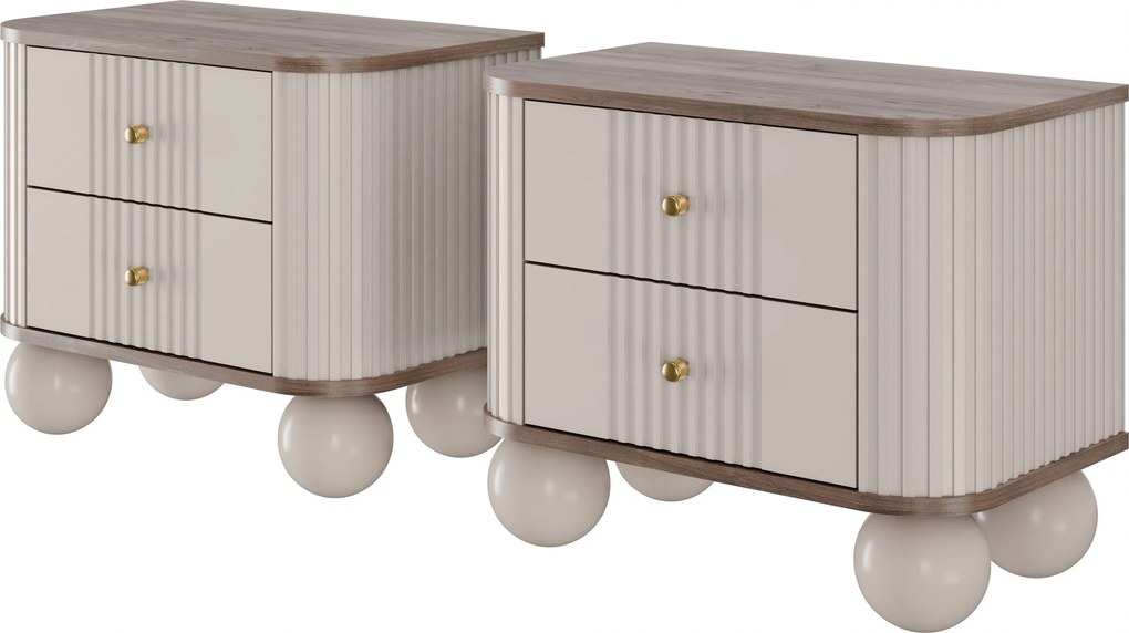 Set noptiere Vesper 56 cm - cașmir / nuc / mânere aurii / picioare sferice
