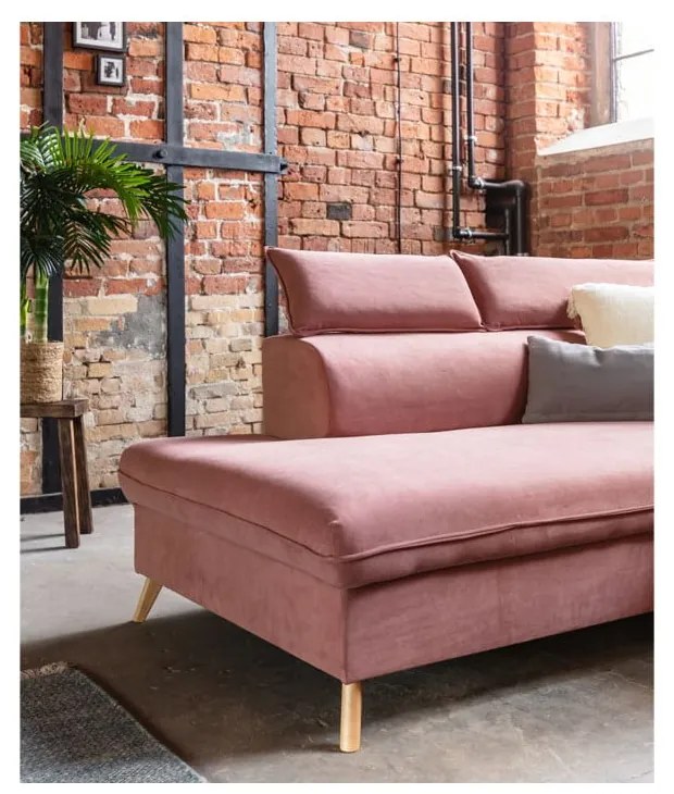 Colțar roz deschis extensibil cu tapițerie din catifea (cu colț pe partea stângă /în formă de "U") Sweet Harmony – Miuform