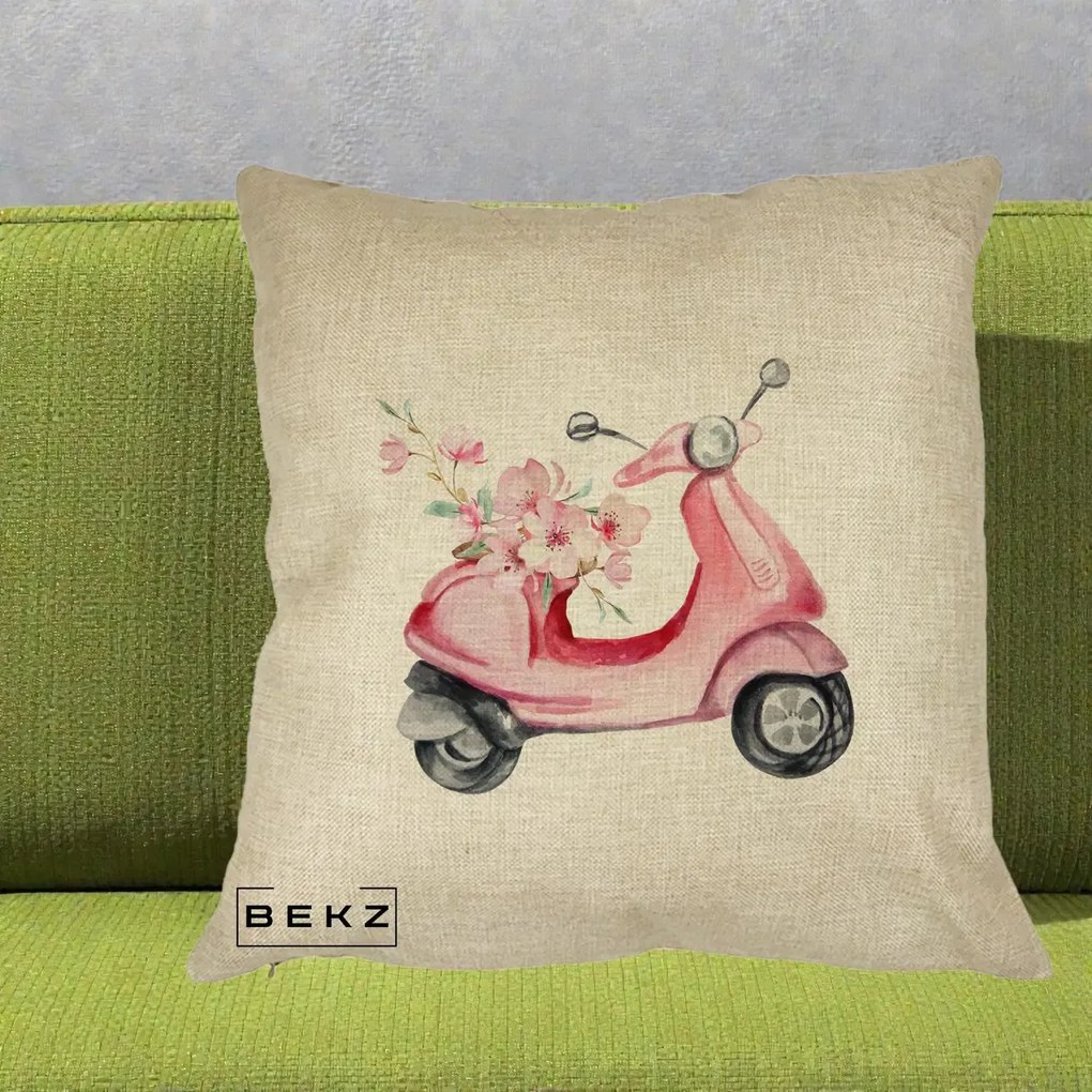 Perna Decorativa Scuter Roz cu Flori Acuarela, 40x40 cm, Crem, Husa Detasabila, Perna Inclusa, BEKZ®