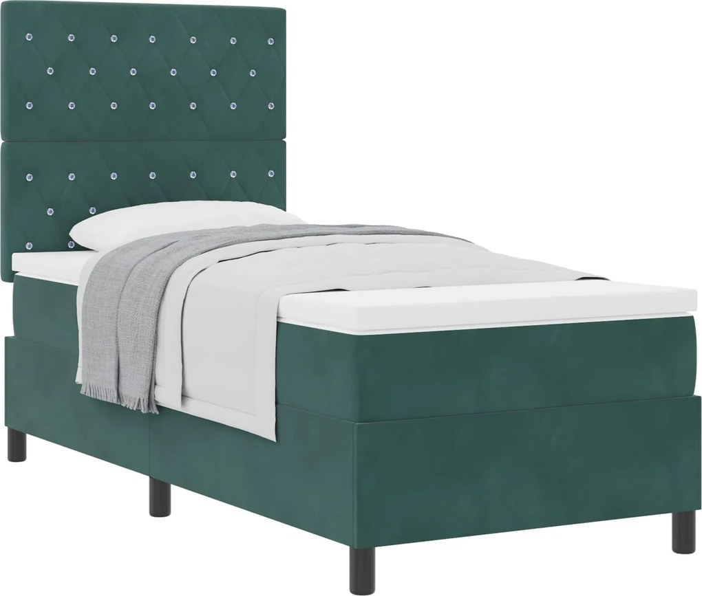 vidaXL Pat cu arcuri cu saltea Verde închis 100 x 200 cm Catifea