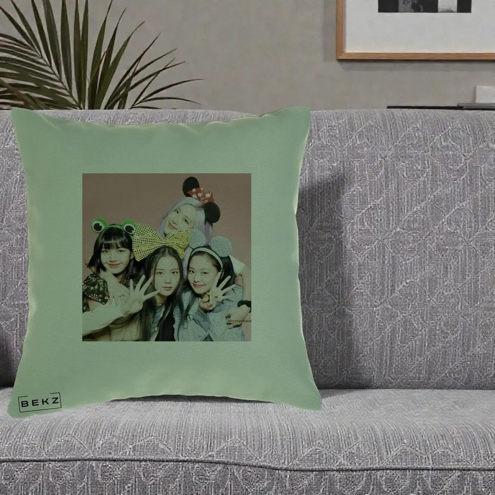 Perna Personalizata K-pop BLACKPINK Accesorii Haioase, 40x40 cm, Verde, Husa Detasabila, Perna Inclusa, BEKZ®