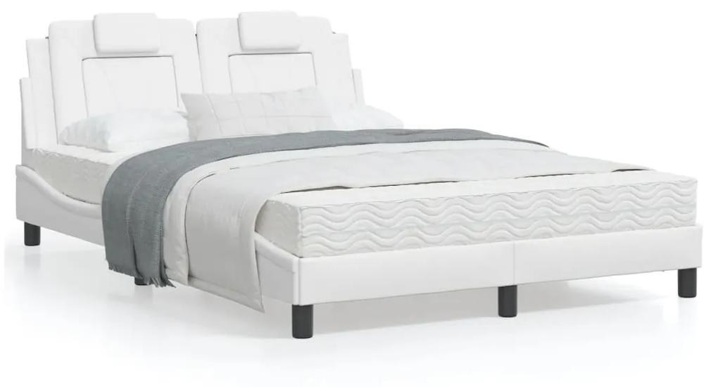 3214009 vidaXL Cadru de pat cu lumini LED, alb, 120x200 cm, piele ecologică