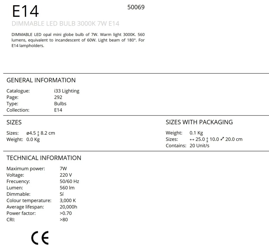 Bec LED E14 DIMABIL, 7W 3000K lumina calda Globe mini opal SV-50069