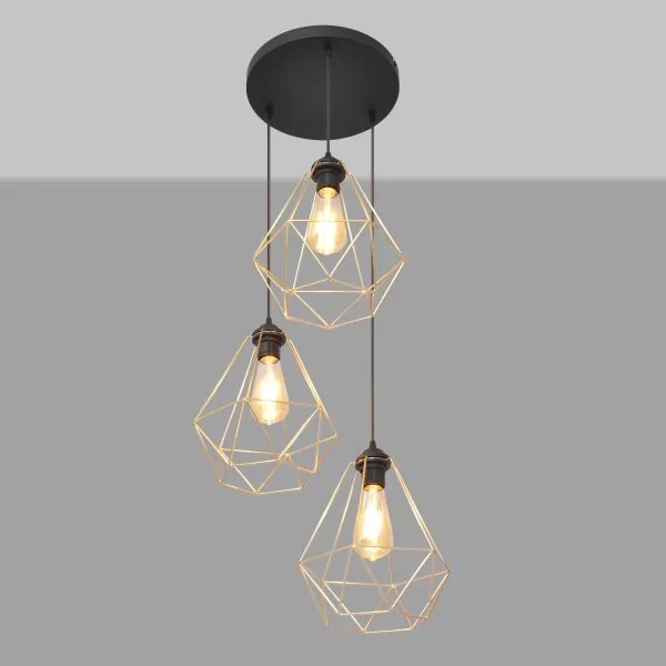 Lustră pe cablu KARO 3xE27/15W/230V auriu/negru