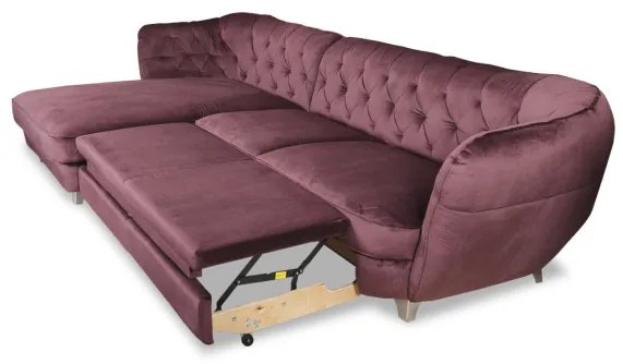 Coltar Extensibil Cu Lada Depozitare Retro, Stanga, Mov, 302 X 188 Cm