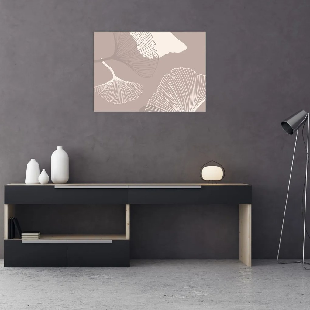 Tablou pe sticlă - Frunze bej N⁰1 (70x50 cm)