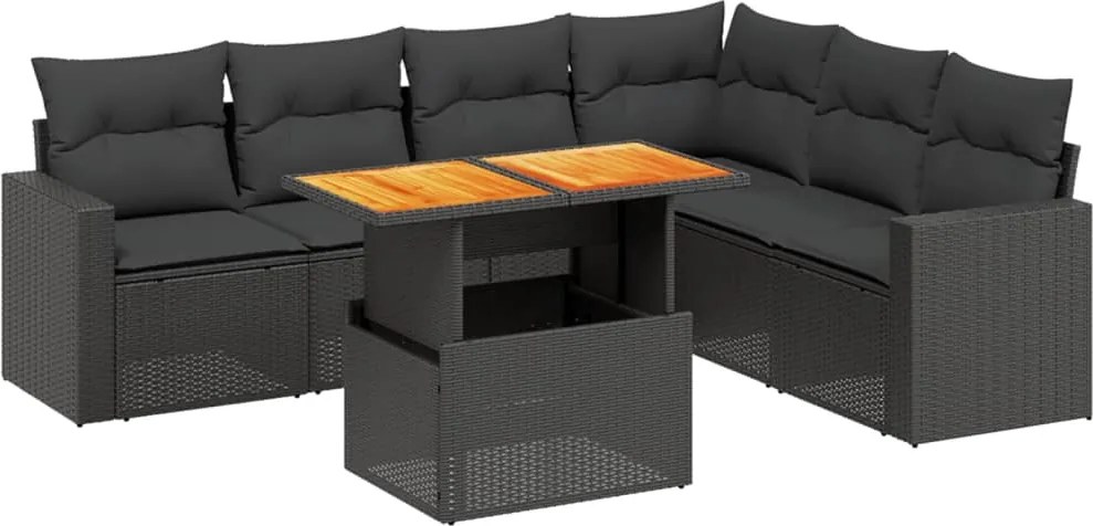 vidaXL Set canapele de grădină cu perne, 7 piese, negru, poliratan
