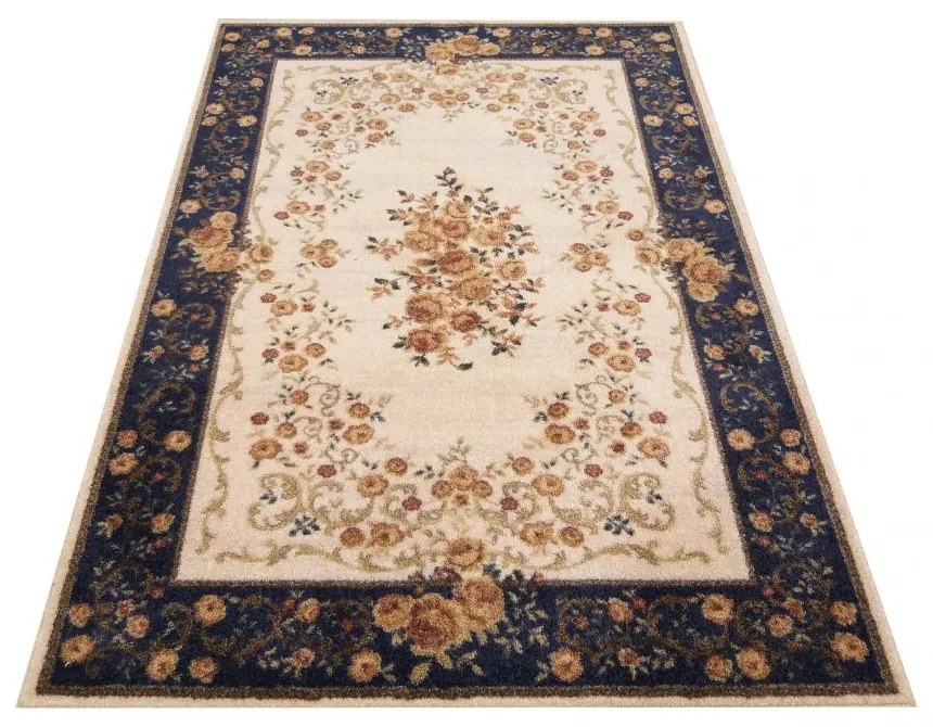 Covor albastru-crem de calitate, cu motiv floral Lăţime: 120 cm | Lungime: 170 cm