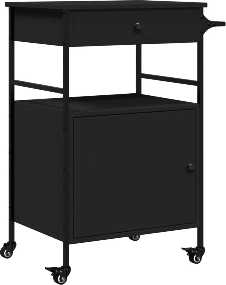 vidaXL Cărucior de bucătărie, negru, 56x43x89,5 cm, lemn prelucrat