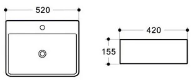 Lavoar pe blat alb lucios 52 cm, dreptunghiular, cu orificiu baterie, Fluminia Mercur 520x420 mm