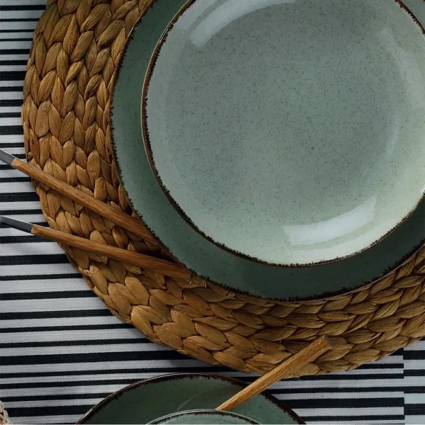 Set de masă, 18 piese, verde/porțelan