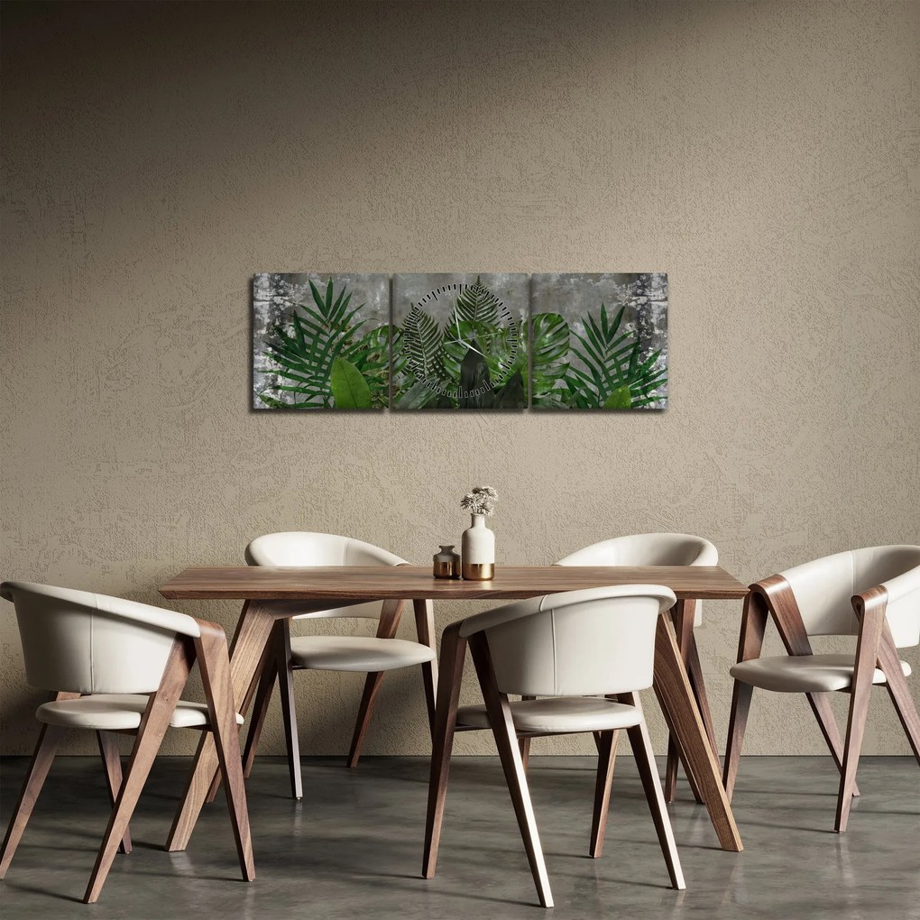 Tablou - Zid de beton cu plante (cu ceas) (90x30 cm)