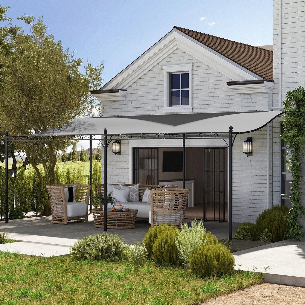 Outsunny Pergolă de perete 3x6 m cu acoperiș înclinat, orificii de drenaj și structură metalică, gri închis | Aosom Romania