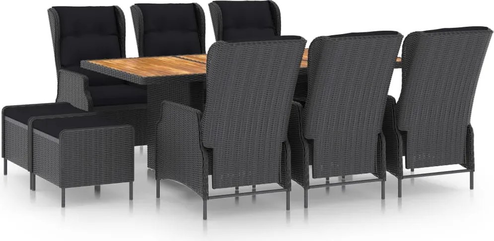 vidaXL Set mobilier exterior cu perne, 9 piese, gri închis, poliratan