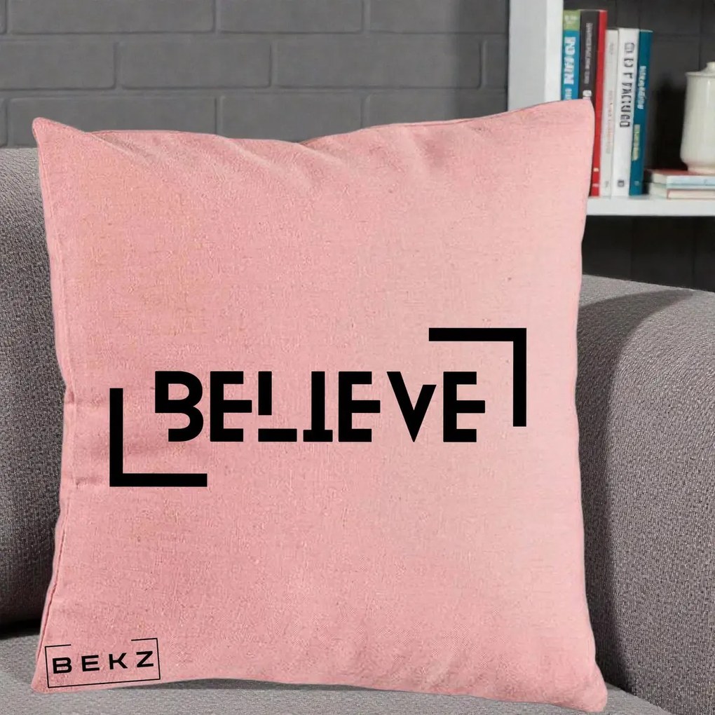 Perna Decorativa Believe Minimalist, 40x40 cm, Roz, Husa Detasabila, Perna Inclusa, BEKZ®