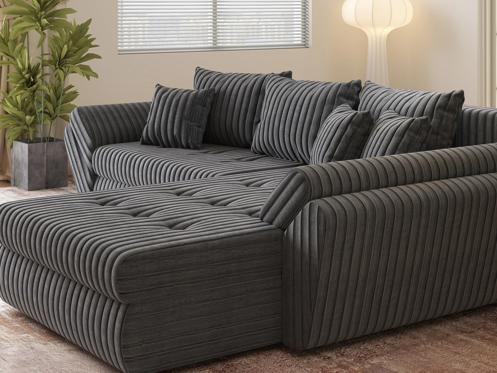Colțar extensibil dumonde cu ladă de depozitare si sezut confortabil din spuma high-density, Loana Ambience Grey II 270x185 cm