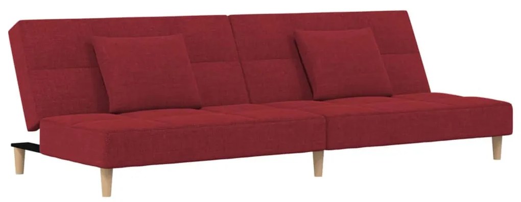 337424 vidaXL Canapea extensibilă cu 2 locuri, 2 perne, roșu vin, textil