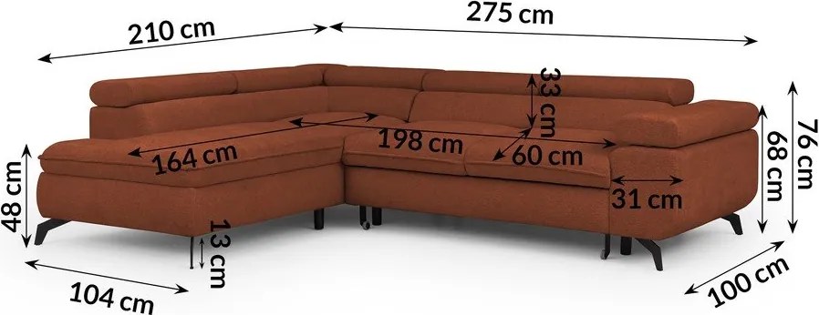 Colțar teracotă cu tapițerie din chenille (cu colț pe partea stângă/în formă de ”L”) Marbeya – Ropez