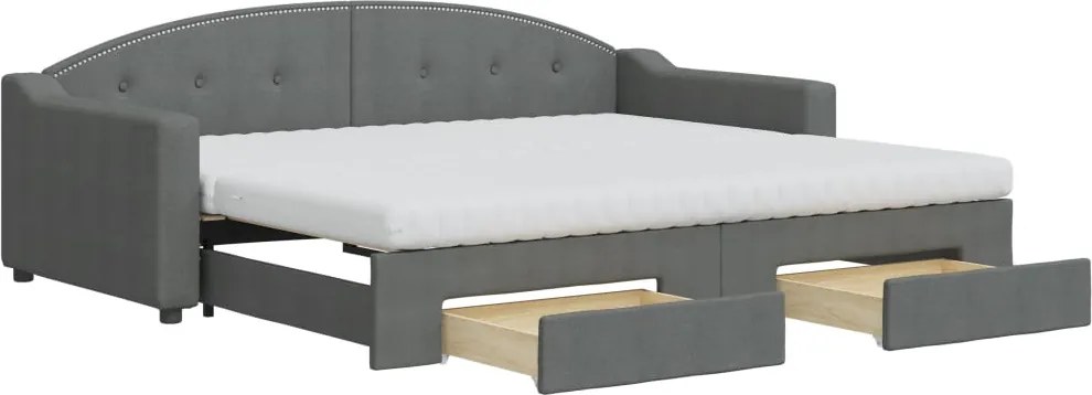 vidaXL Pat de zi cu extensie și sertare, gri închis, 90x200 cm textil