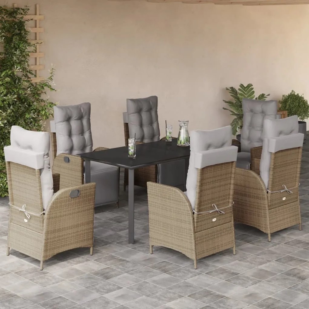 vidaXL Set mobilier pentru grădină, 7 piese, cu perne, bej, poliratan