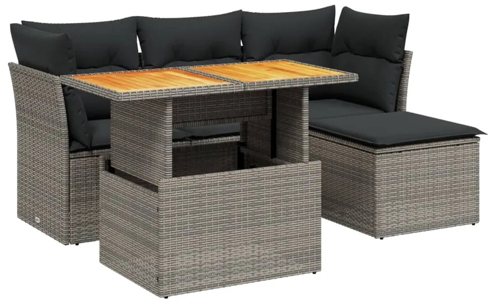 3270808 vidaXL Set mobilier grădină cu perne, 6 piese, gri, poliratan