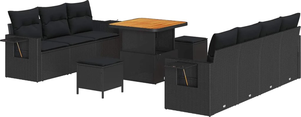vidaXL Set de canapele pentru grădină 10 pcs Negru poliratan