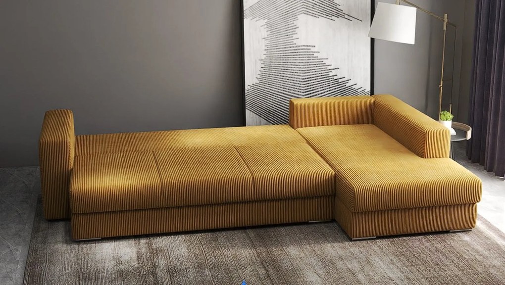 Colțar extensibil dumonde cu ladă de depozitare si sezut confortabil din spuma high-density, Gloria Zoom Mustar II 320x183 cm