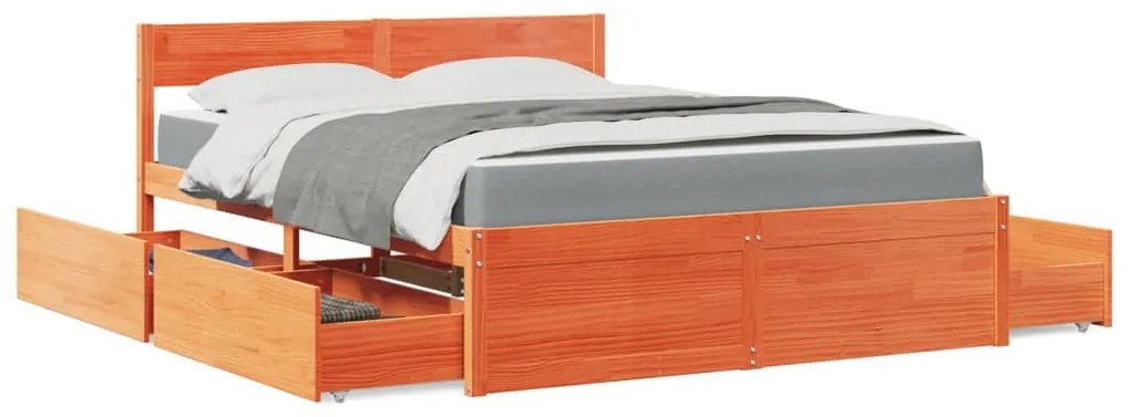 vidaXL Pat cu sertare saltea, maro ceruit, 160x200 cm, lemn masiv pin
