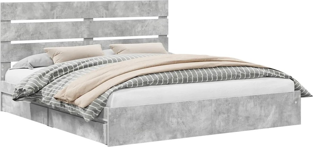 vidaXL Pat cu storage Gri din beton 200 x 200 cm Lemn compozit