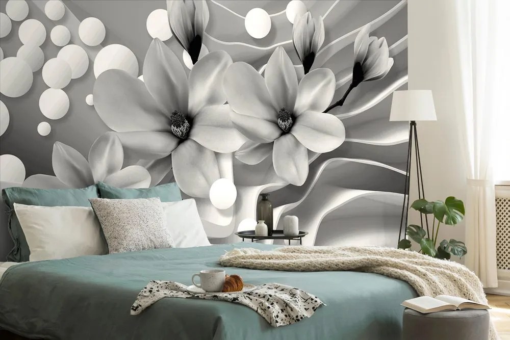 Tapet magnolie alb-negru pe fundal abstract