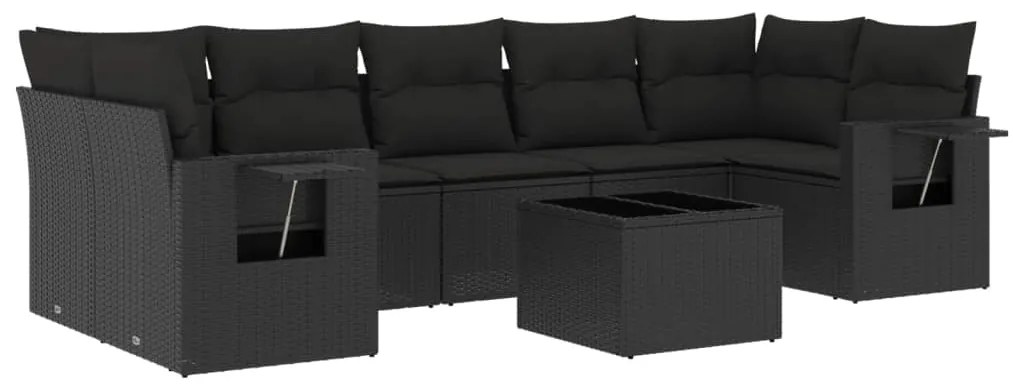 3219934 vidaXL Set mobilier de grădină cu perne, 8 piese, negru, poliratan