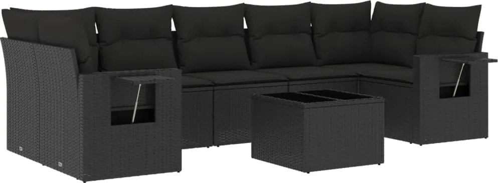 vidaXL Set mobilier de grădină cu perne, 8 piese, negru, poliratan