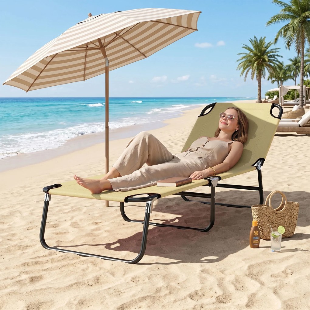 Outsunny Sezlong Pliabil pentru Gradina cu Spatar Ajustabil 5 Pozitii din Otel si Tesatura Oxford 188x56x28 cm Bej | Aosom Romania