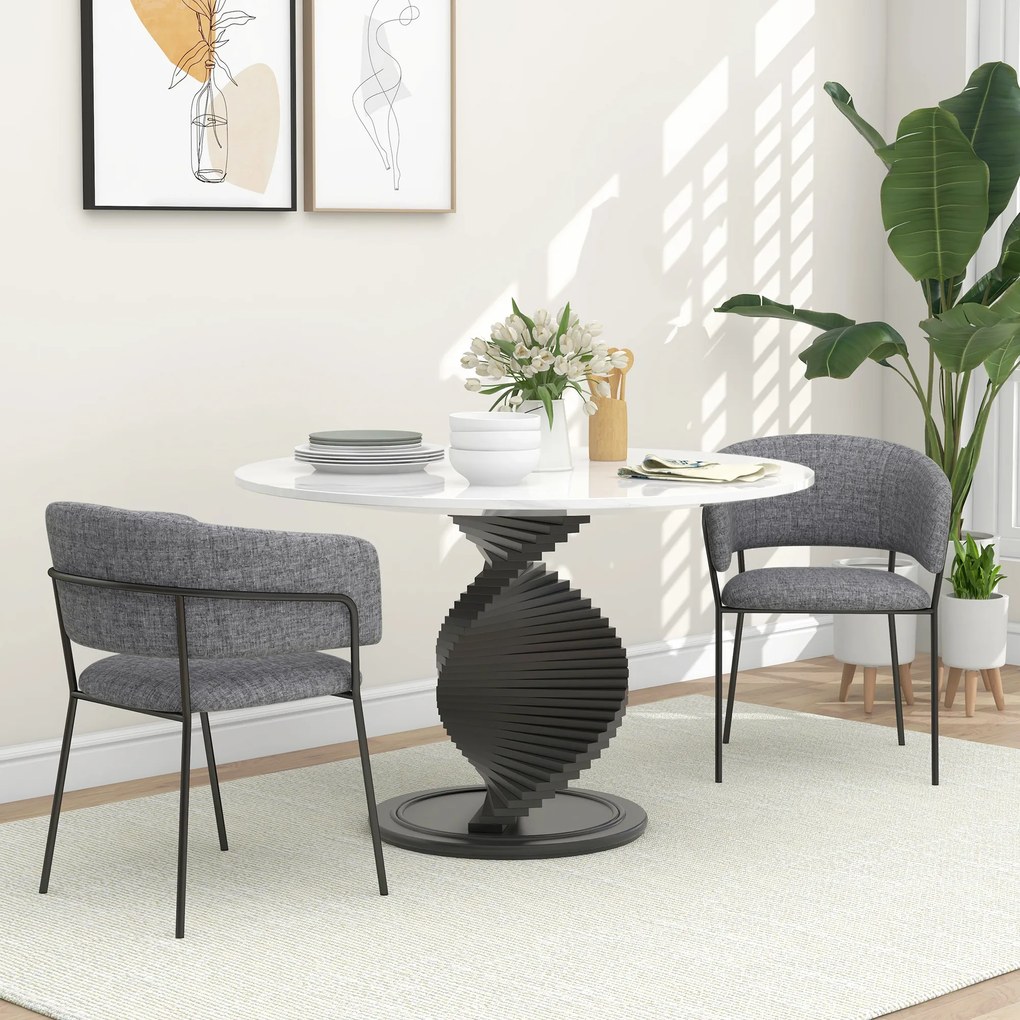 HOMCOM Lot de 2 scaune de dining picioare din oțel, șezut tapitat în material textil aspect lin, gri | Aosom Romania