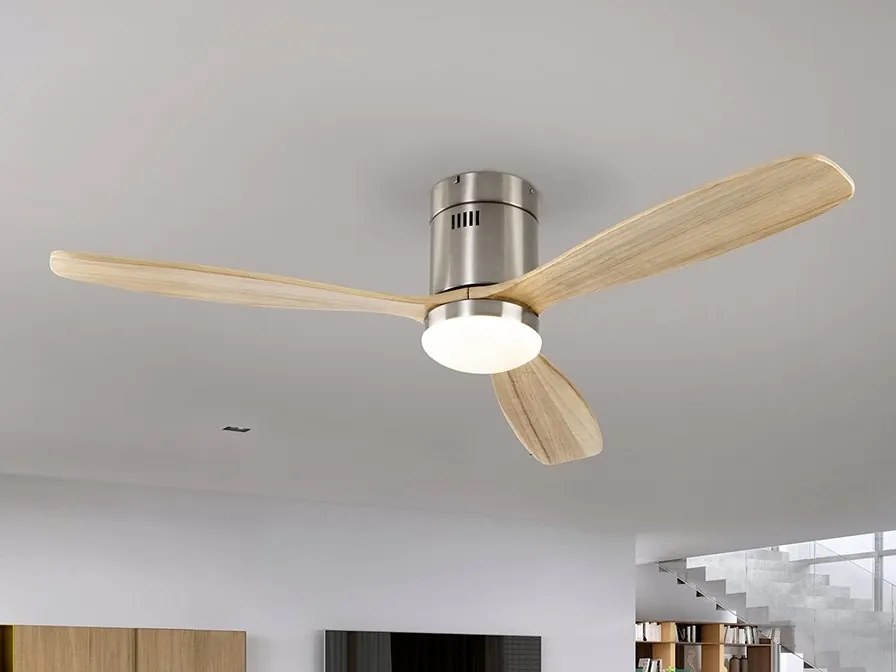 Lustra LED cu Ventilator si telecomanda Siroco D-132cm nichel/lemn