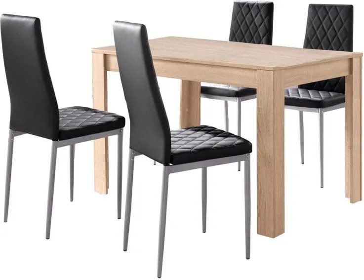 Set masă cu aspect de stejar și 4 scaune negre Støraa Lori and Barak, 120 x 80 cm