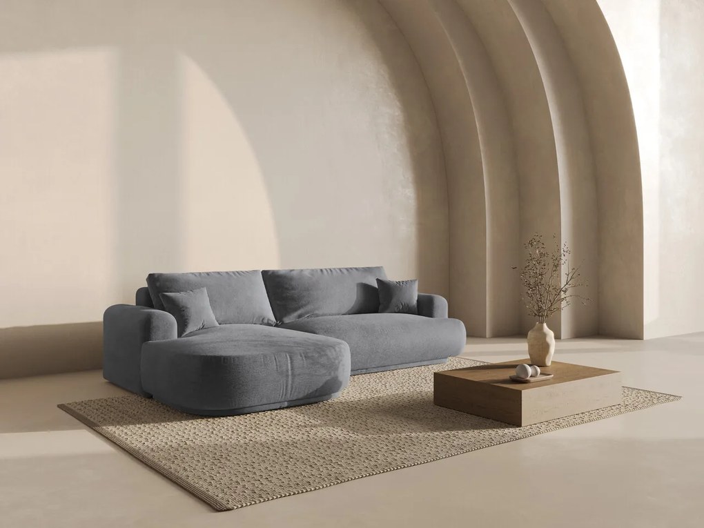 Coltar extensibil stanga 5 locuri, modular, cu lada depozitare, Ella, Micadoni Home, 271x174x94 cm, tesatura structurata chenille, gri