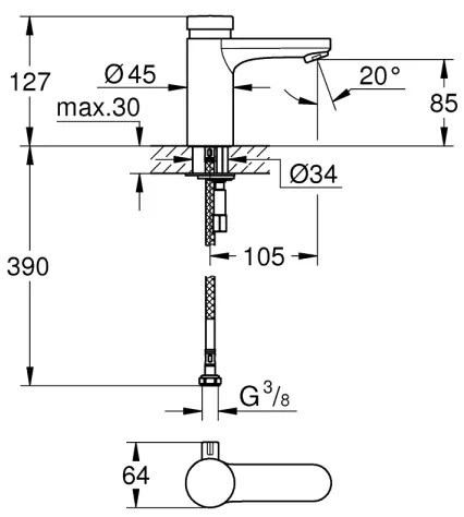GROHE 36317000 - Baterie pentru lavoar cu închidere automată EUROSMART COSMOPOLITAN T, crom