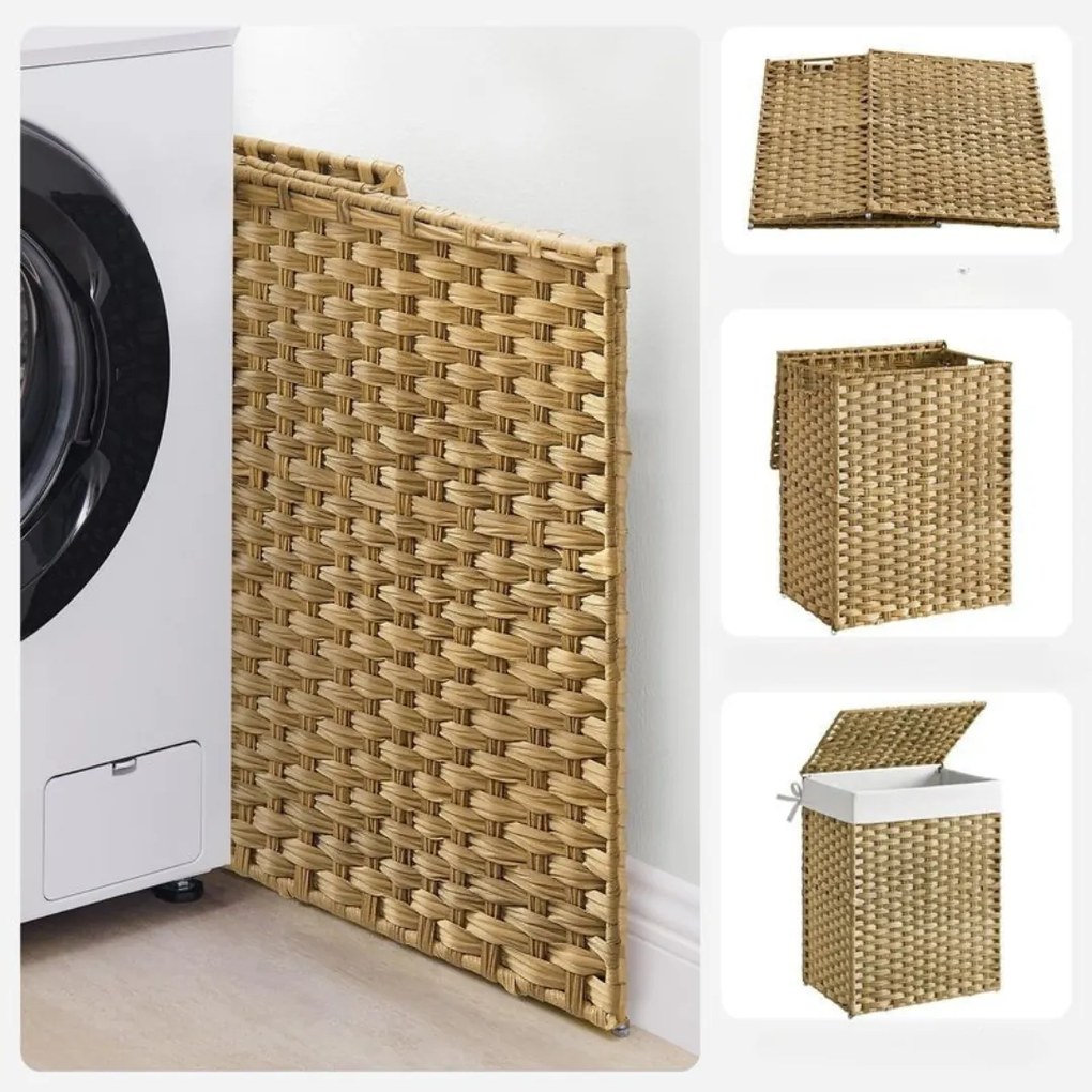 Coș de rufe din ratan sintetic AVA, 90L, maro natural SongmicsHome