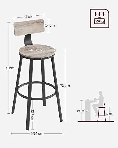 Set 2 Scaune Bar, PAL / Metal, Diametru Ø 37 cm, Negru, LBC026B02