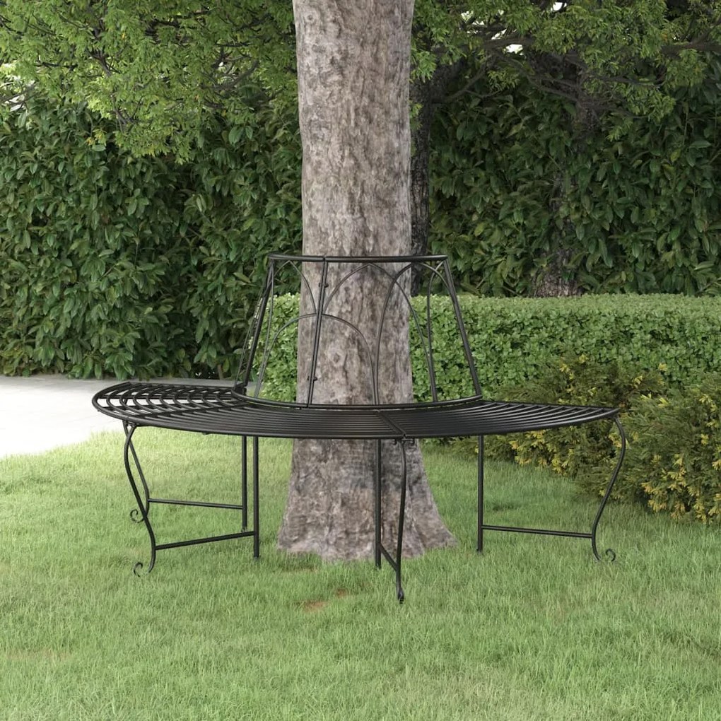 318825 vidaXL Bancă semicirculară de copac, negru, Ø159 cm, oțel