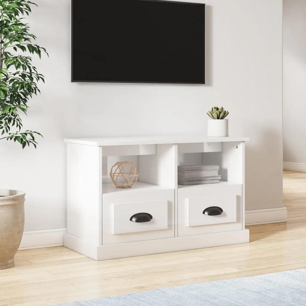 Comoda TV, alb extralucios, 80x35x50 cm, lemn prelucrat