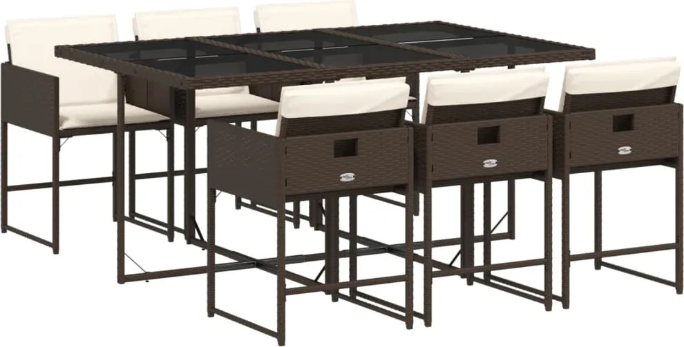 vidaXL Set mobilier de grădină cu perne, 7 piese, maro, poliratan