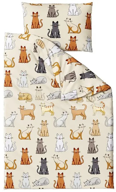Lenjerie de pat flanelata COLORED CATS crem Dimensiune lenjerie de pat: 2 buc 70 x 90 cm | 200 x 220 cm