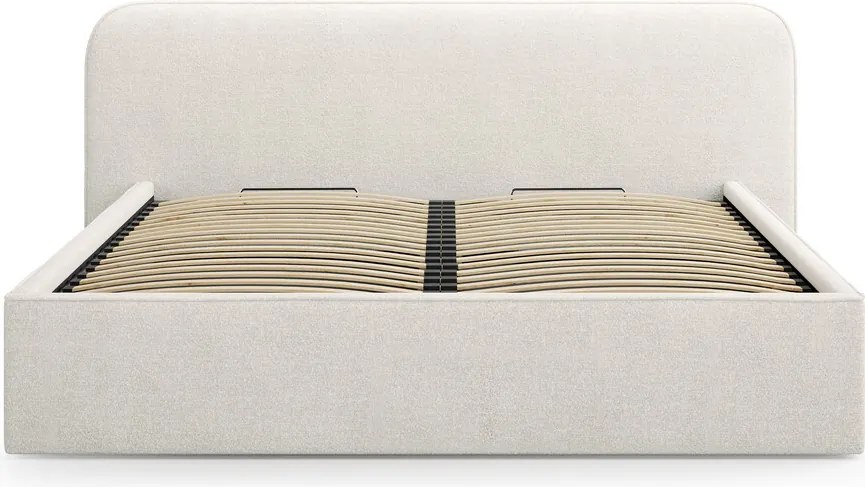 Pat tapitat cu somiera rabatabila si lada depozitare, 180x200 cm, Micadoni Home, Elizabeth-260, tesatura boucle, gri bej melange